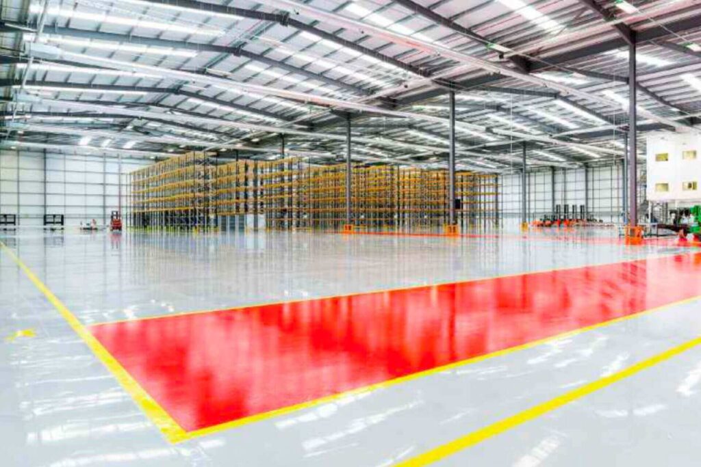 Industrial flooring / Epoxy flooring - Red, grey & yellow marking epoxy for warehouse flooring